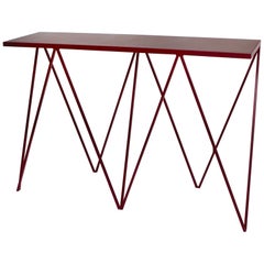 Console girafe bordeaux personnalisable avec plateau en linoléum naturel