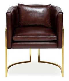 Luxury Beverly Hills Art Deco Contemporary Leather Upholstered Dining & Armchair