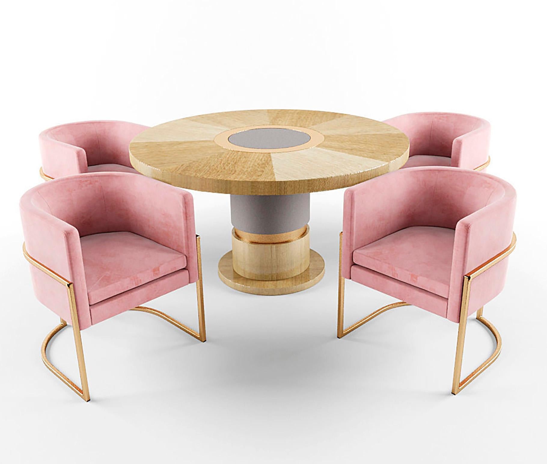 Luxury Beverly Hills Art Deco Contemporary Velvet Upholstered Dining & Armchair For Sale 1