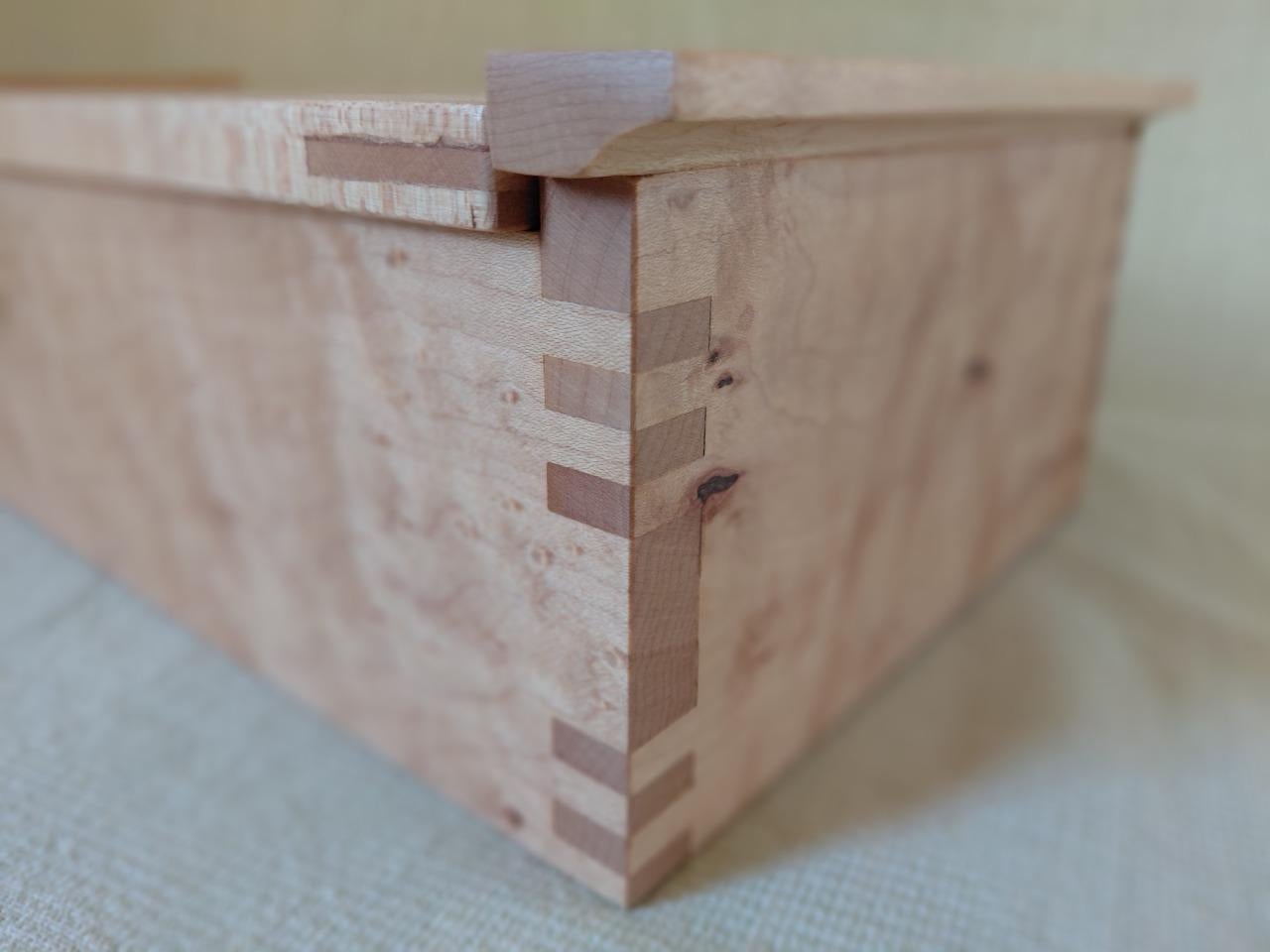 Polished Luxury Bird’s-Eye Maple Jewelry Box – Handcrafted with Tray and Lock For Sale