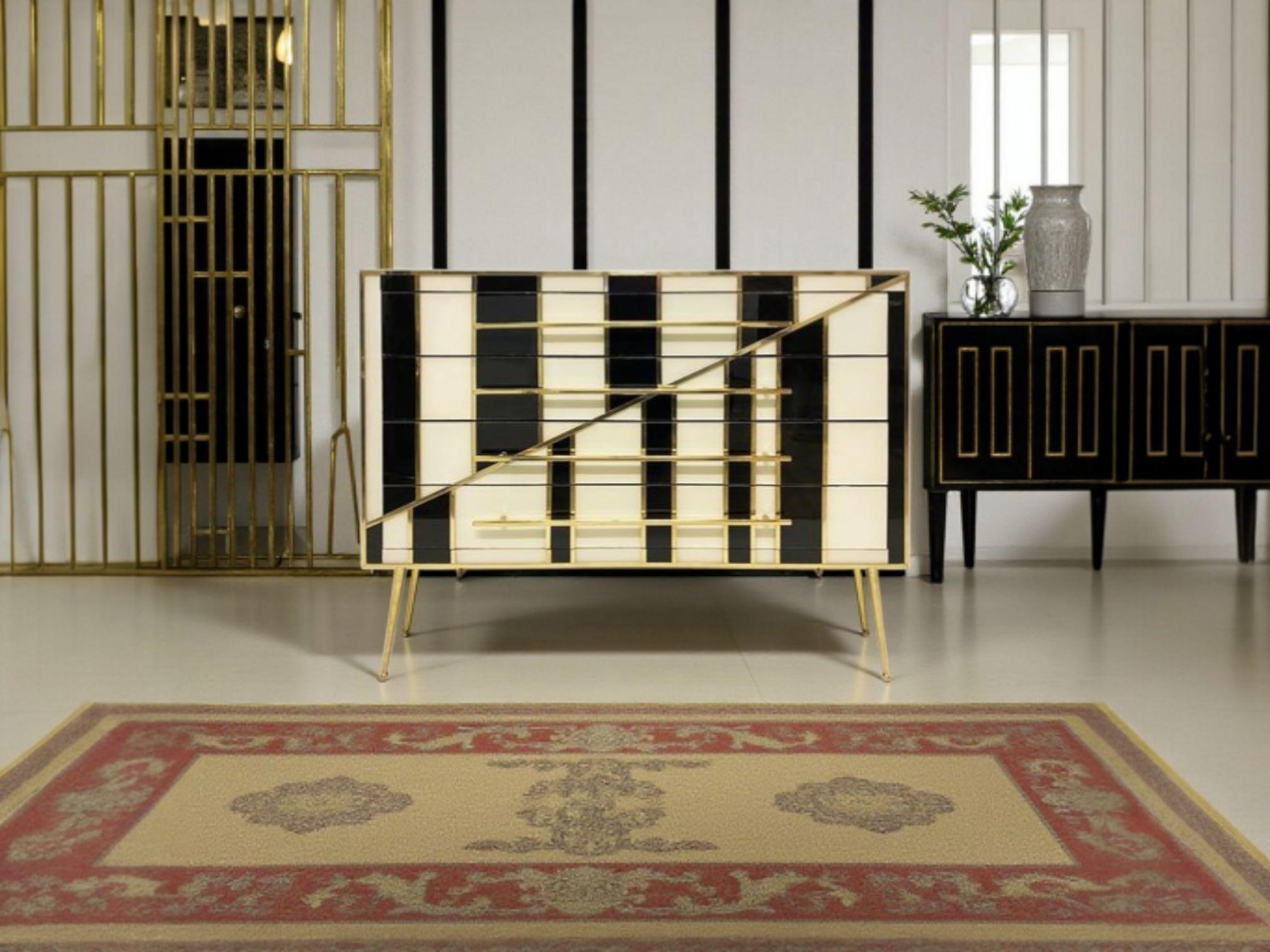 Mid-Century Modern Commode de luxe noire et blanche faite à la main en Italie par Justfurnituress en vente