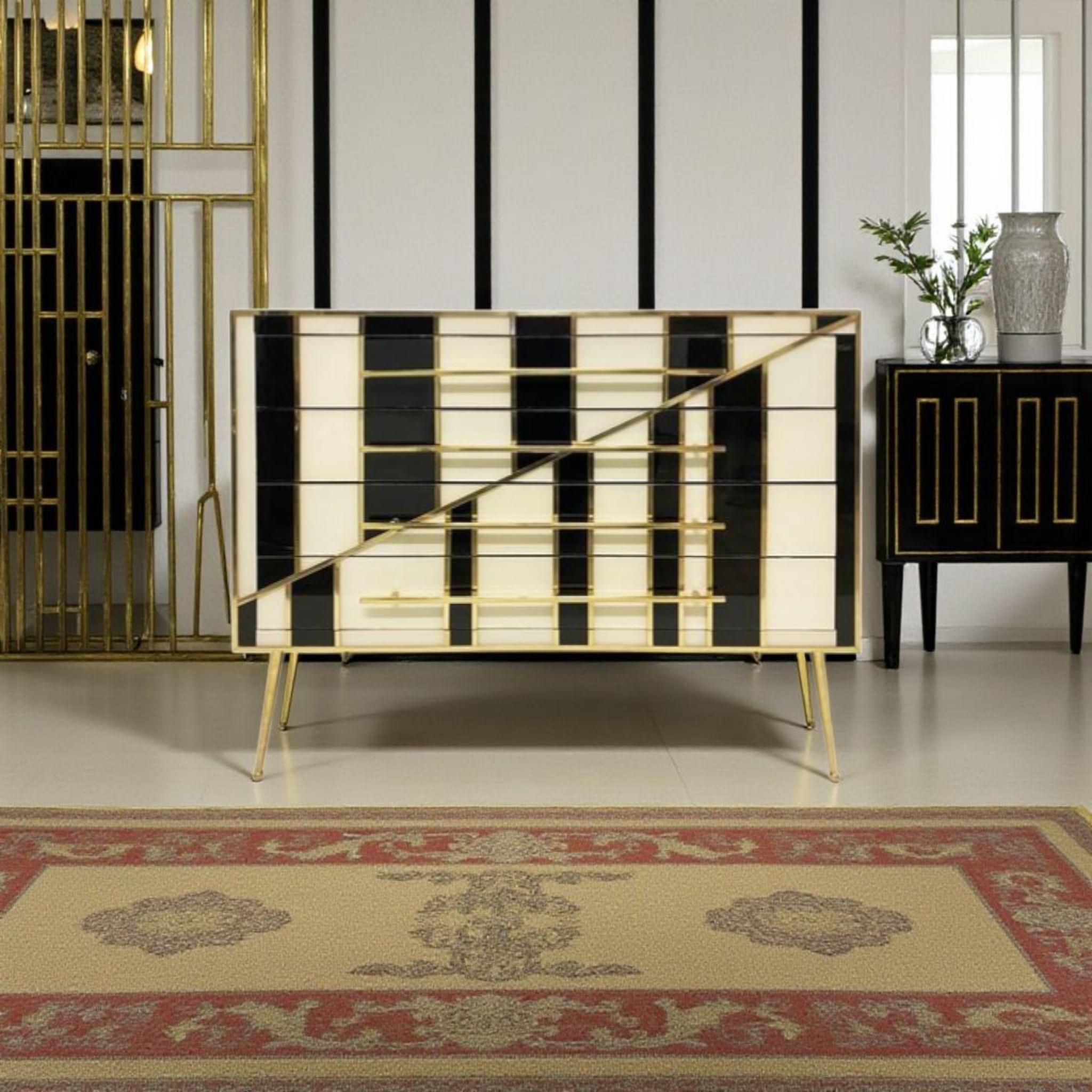 Contemporain Commode de luxe noire et blanche faite à la main en Italie par Justfurnituress en vente