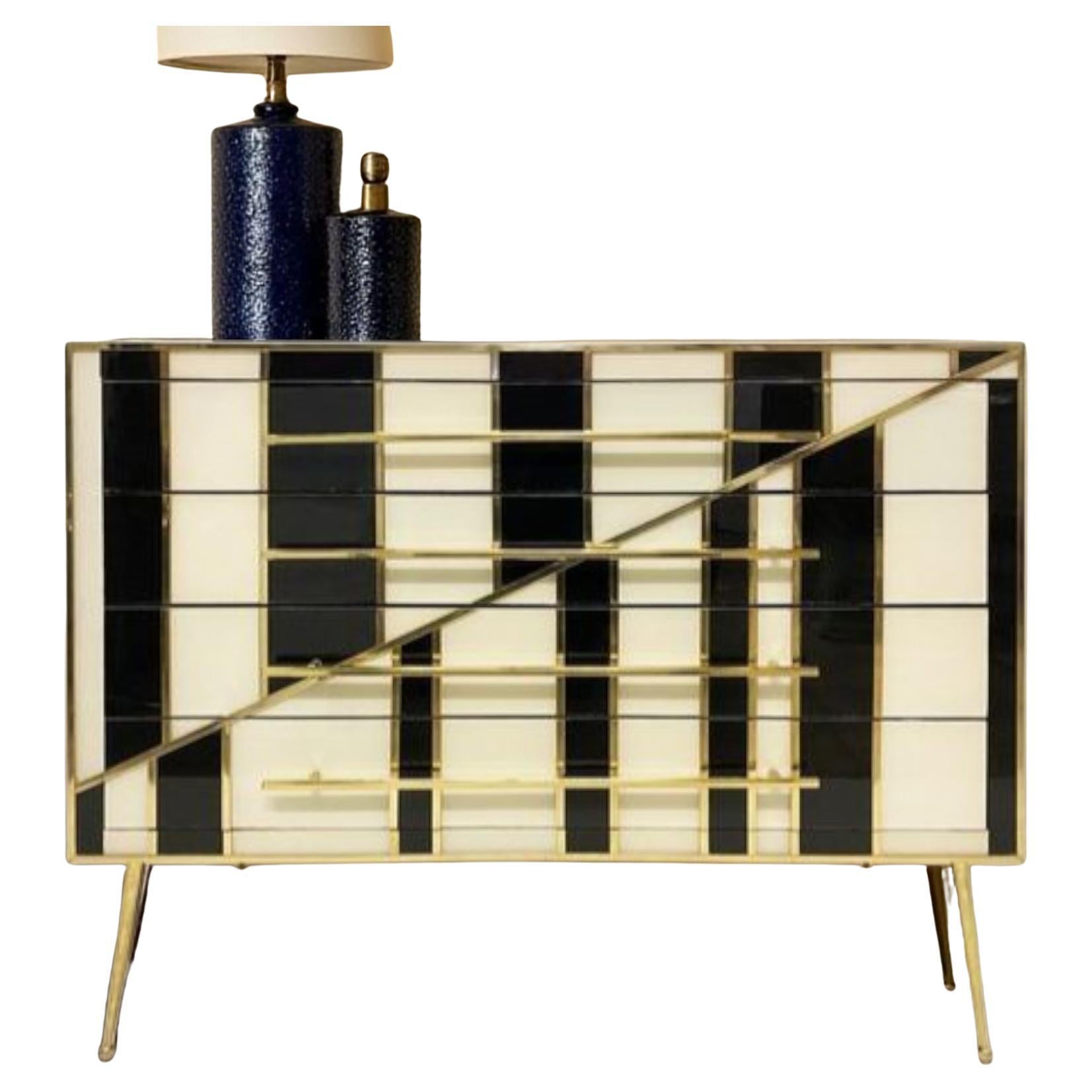 Commode de luxe noire et blanche faite à la main en Italie par Justfurnituress en vente