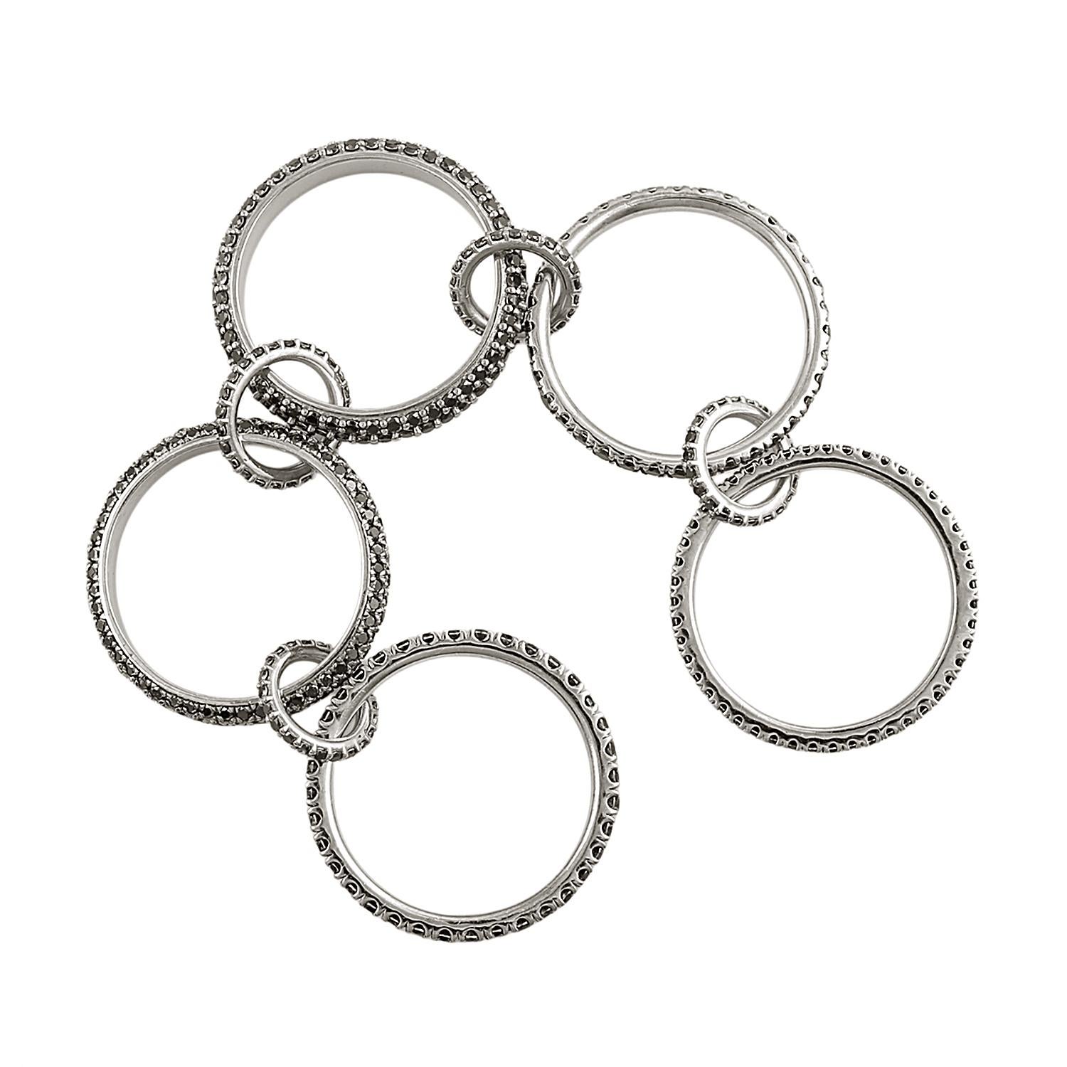 Lujoso anillo de diamantes negros Spinelli Link Statement Ring in SIlver Art Decó en venta