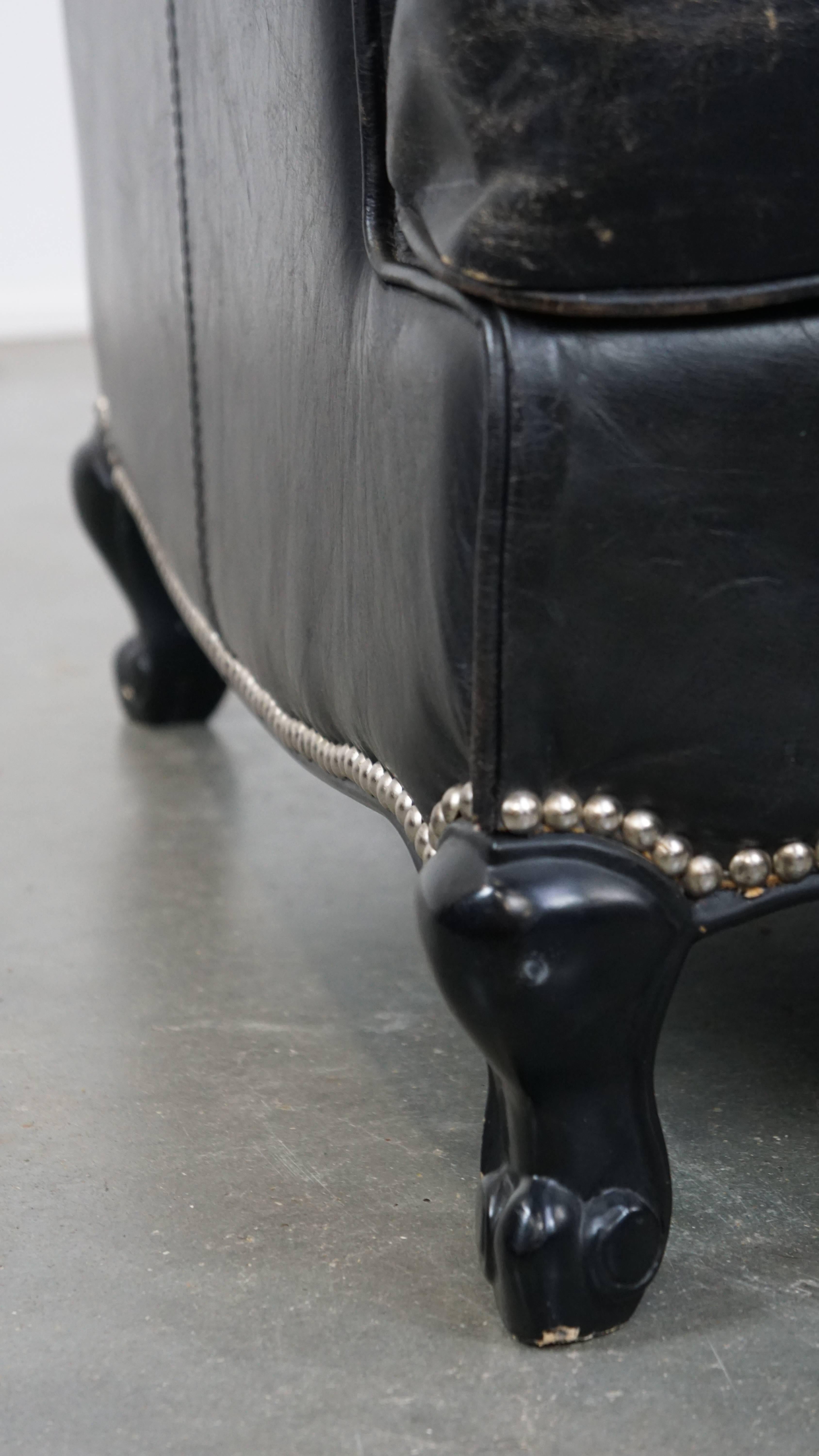 Luxury Black Grained Cowhide Leather Armchair with Deep Seat For Sale 4