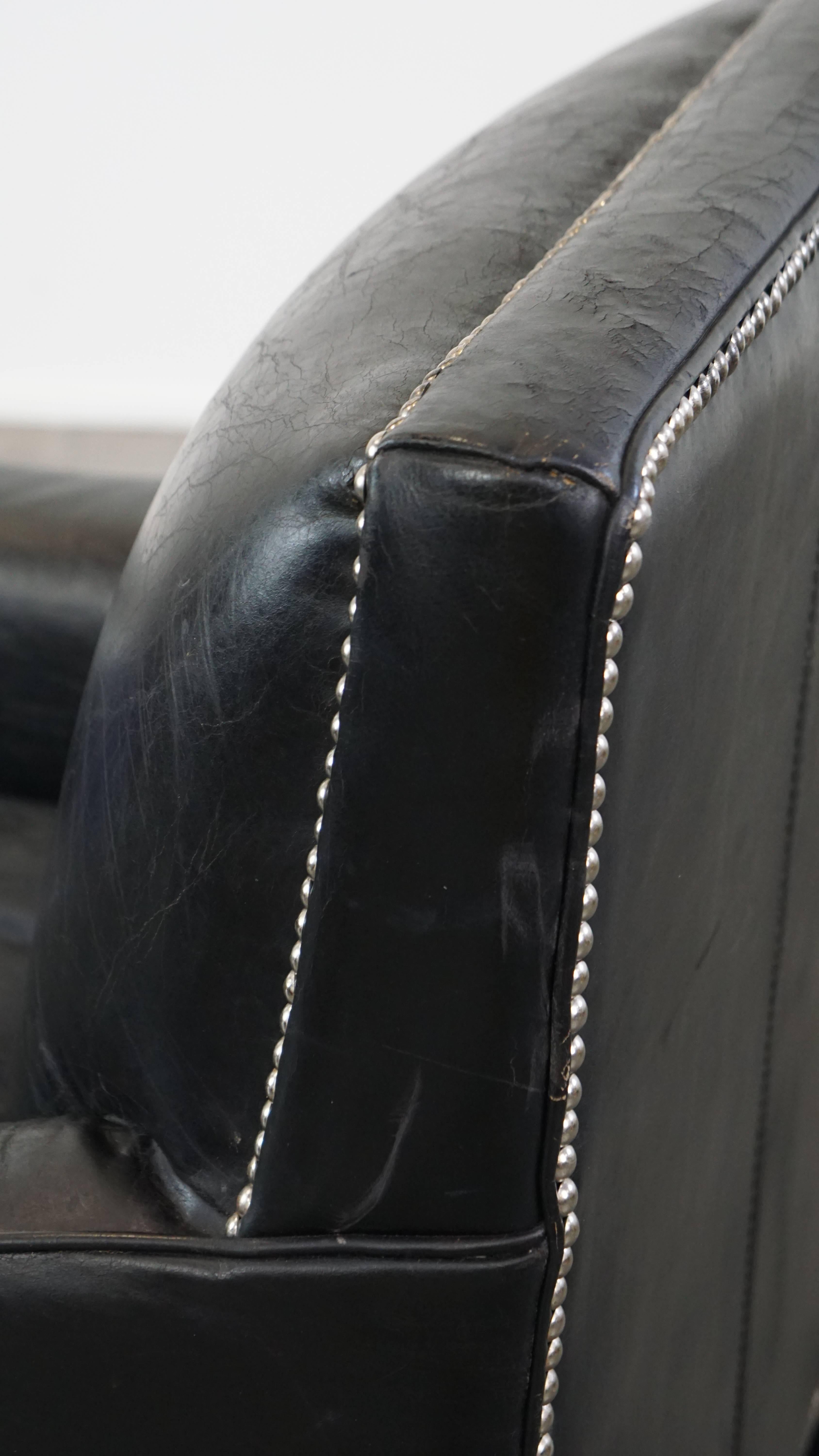 Luxury Black Grained Cowhide Leather Armchair with Deep Seat For Sale 7