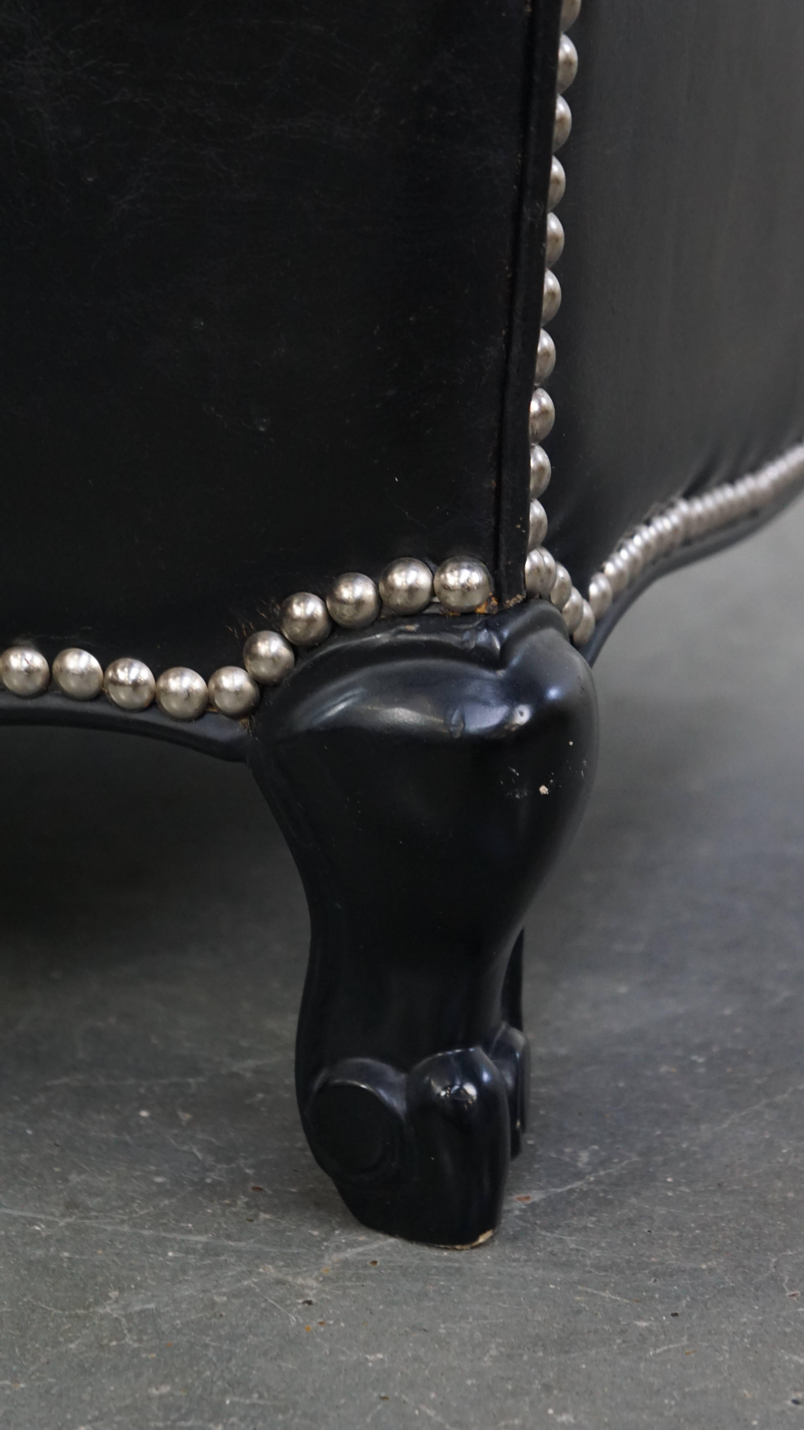 Luxury Black Grained Cowhide Leather Armchair with Deep Seat For Sale 8