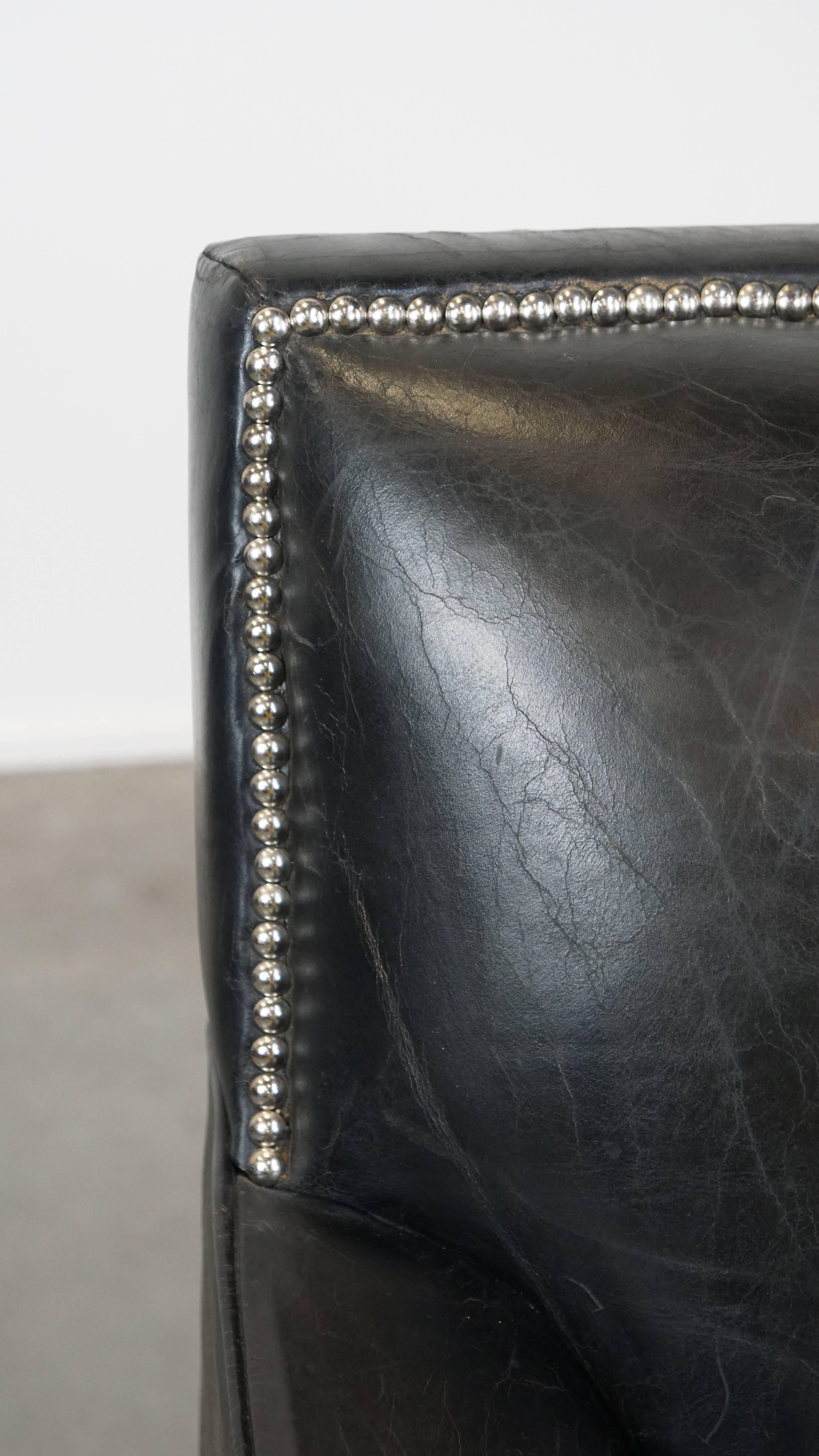 Luxury Black Grained Cowhide Leather Armchair with Deep Seat For Sale 3