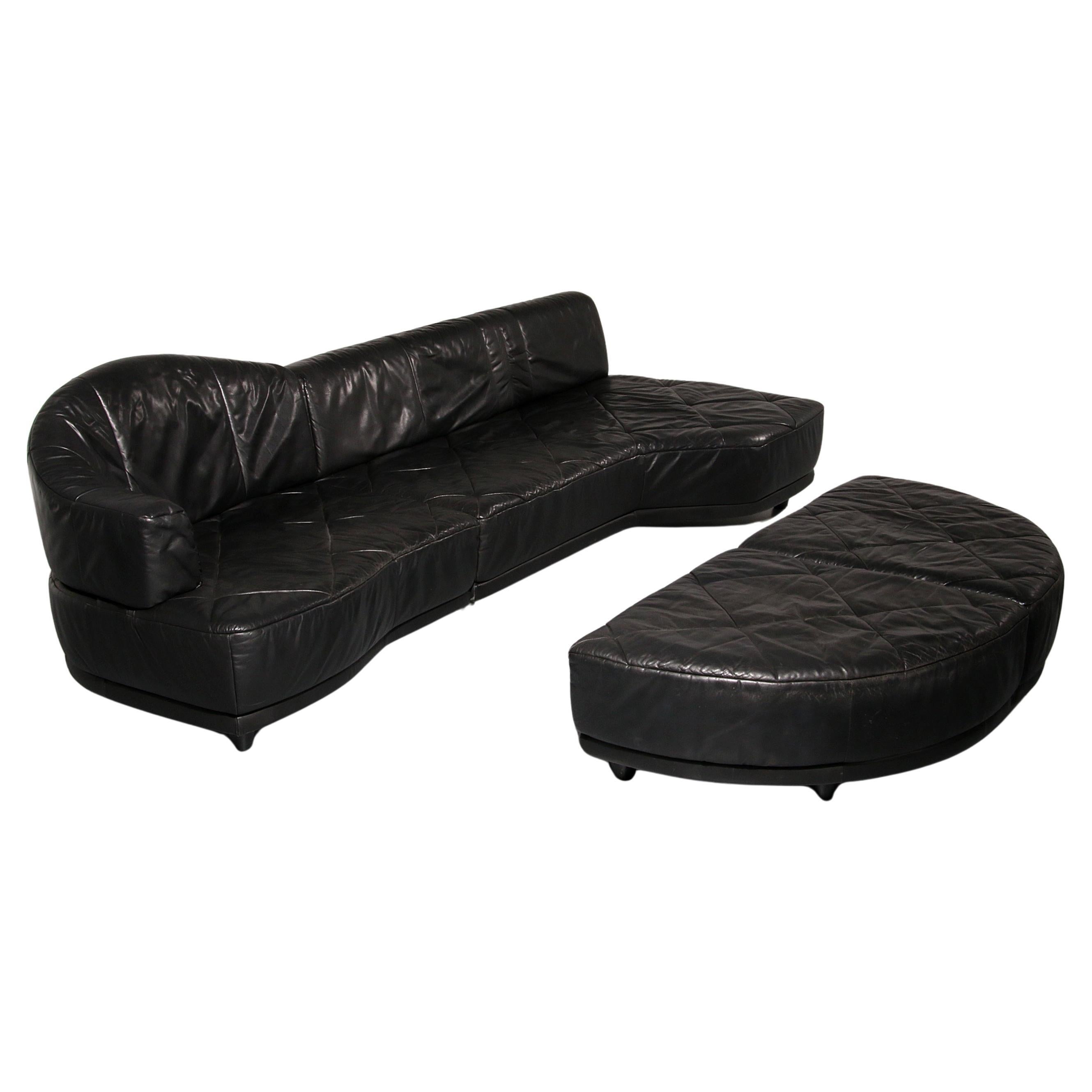 Luxury Black Leather Modular Sofa – 4 Separate Elements. im Angebot