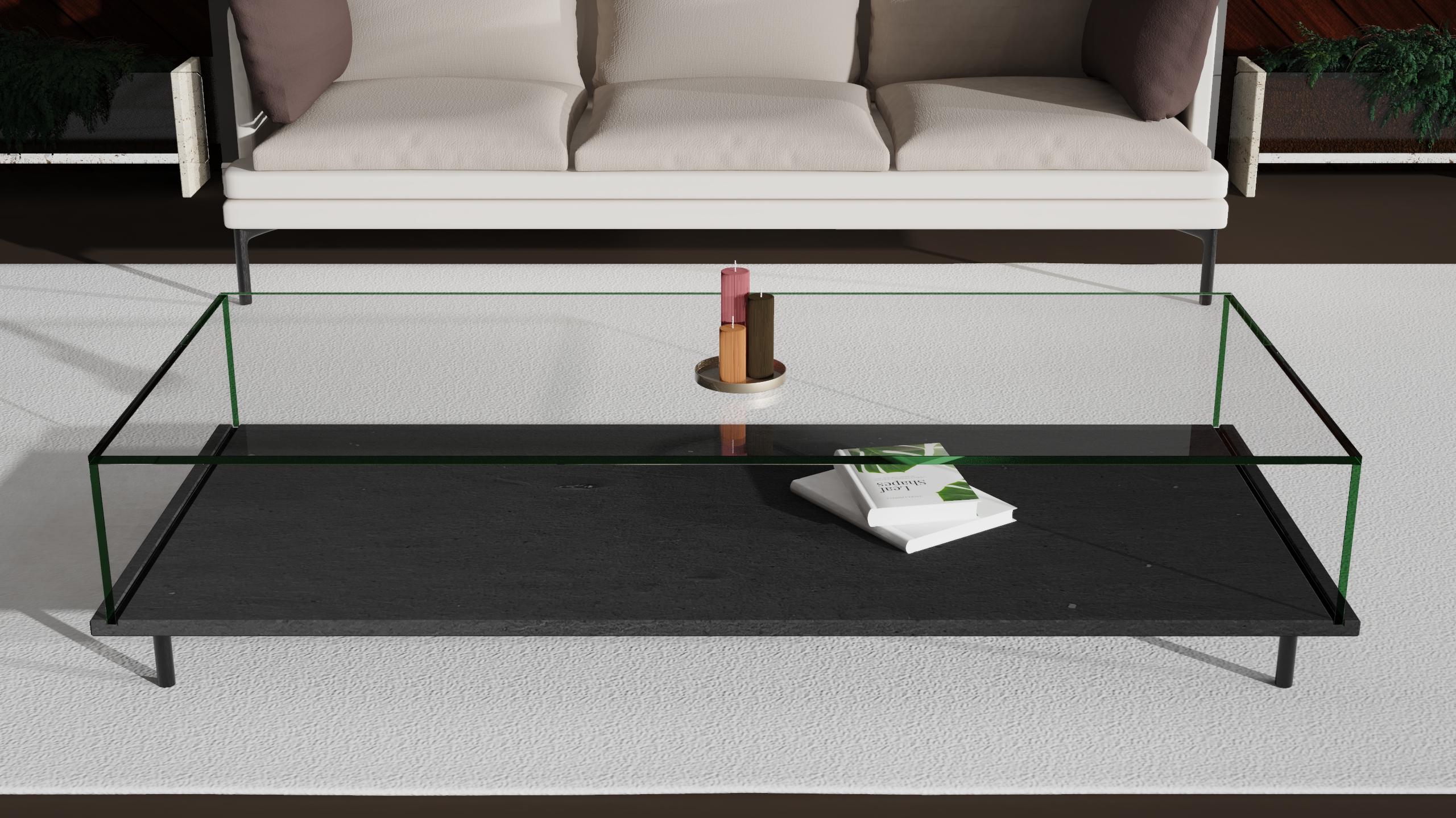 Mesa de centro de lujo de pizarra negra y cristal Lenar 2.0 Joaquín Moll Bespoke Design en venta 2