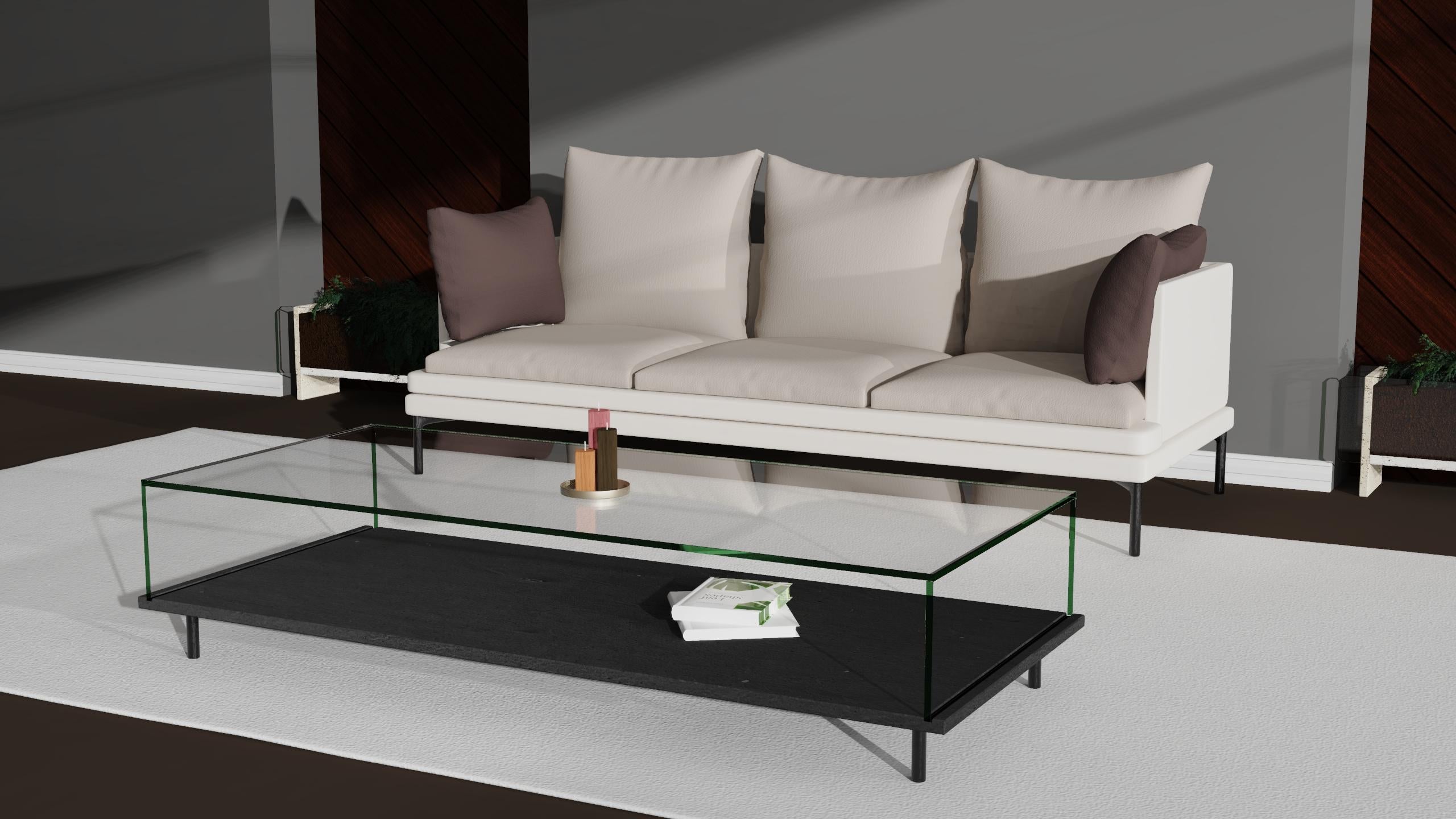 Mesa de centro de lujo de pizarra negra y cristal Lenar 2.0 Joaquín Moll Bespoke Design en venta 3