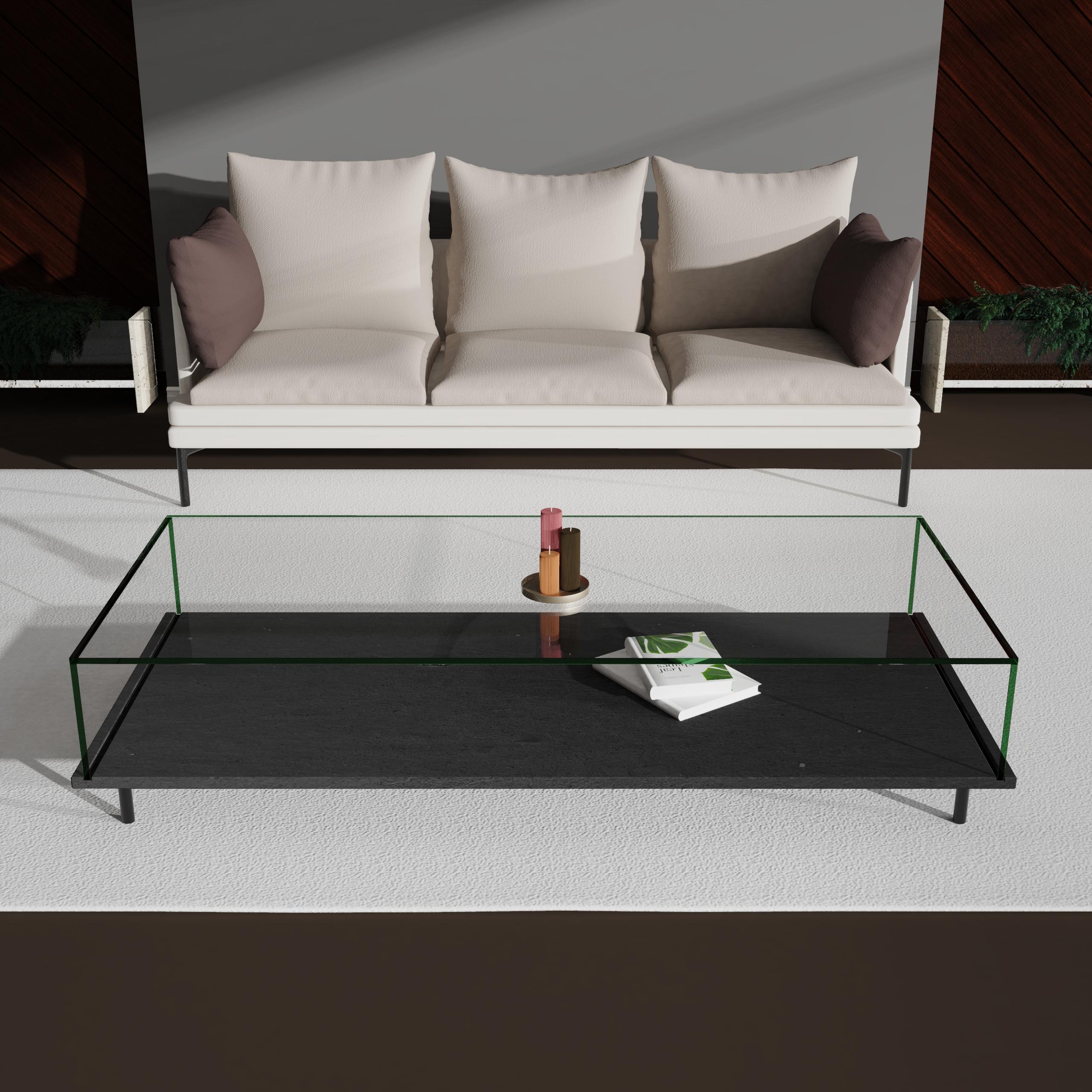 Mesa de centro de lujo de pizarra negra y cristal Lenar 2.0 Joaquín Moll Bespoke Design Siglo XXI y contemporáneo en venta