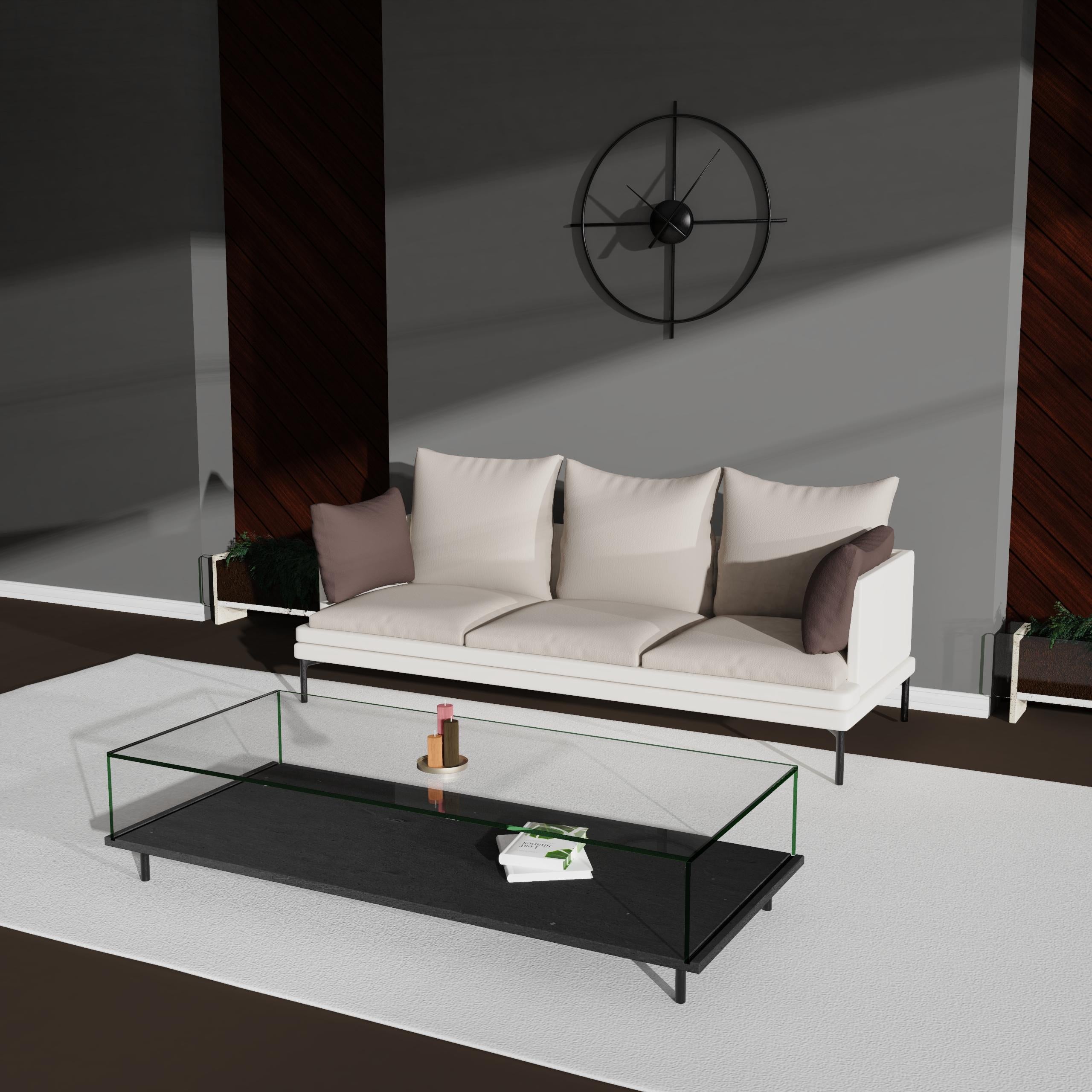 Mesa de centro de lujo de pizarra negra y cristal Lenar 2.0 Joaquín Moll Bespoke Design Metal en venta