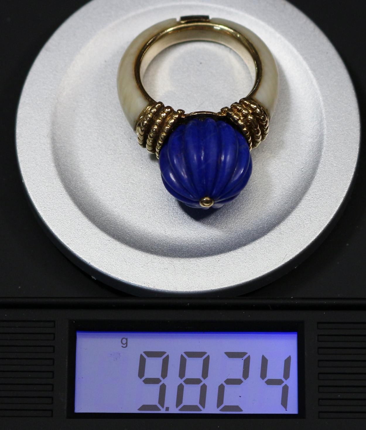 Ball Cut Luxury Boucheron Paris Ring 18K Gold Lapis Lazuli