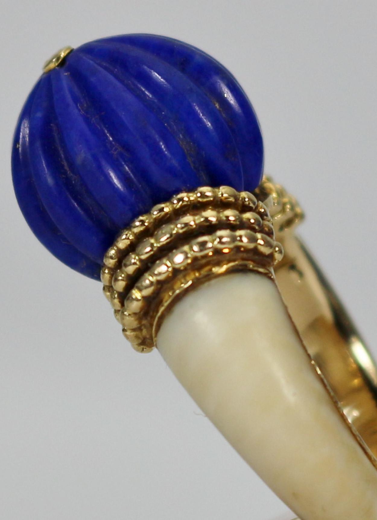 Women's Luxury Boucheron Paris Ring 18K Gold Lapis Lazuli