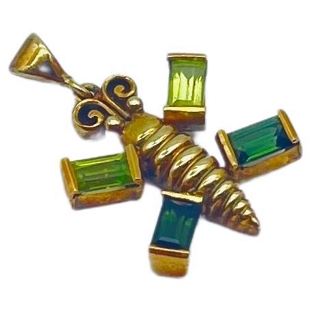 luxury butterfly pendant in 14k gold with Tourmaline in Baguette cut  For Sale