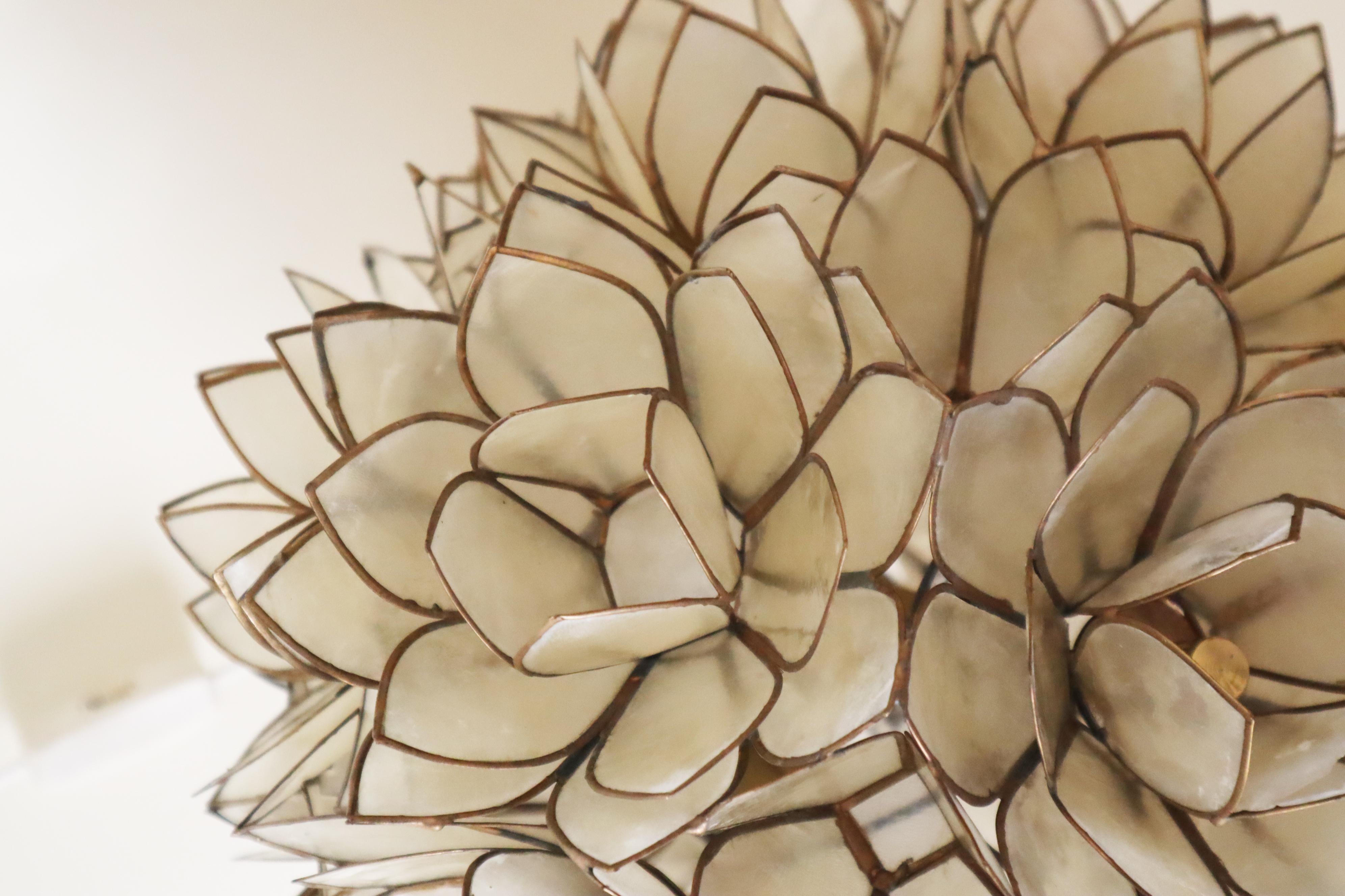 Brass Luxury Capiz Shell Lotus Flower Table Lamp, 1960s For Sale