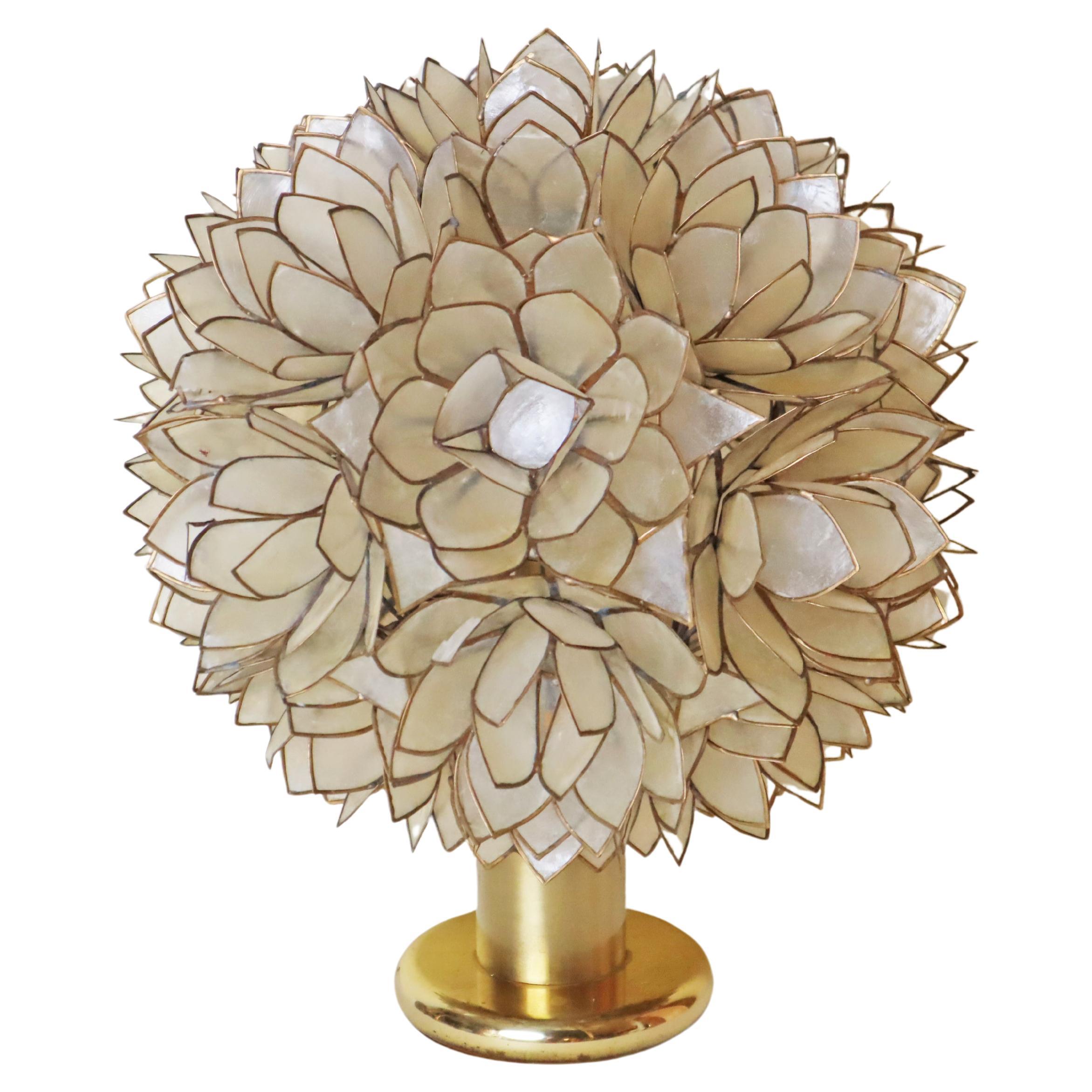 Luxury Capiz Shell Lotus Flower Table Lamp, 1960s For Sale