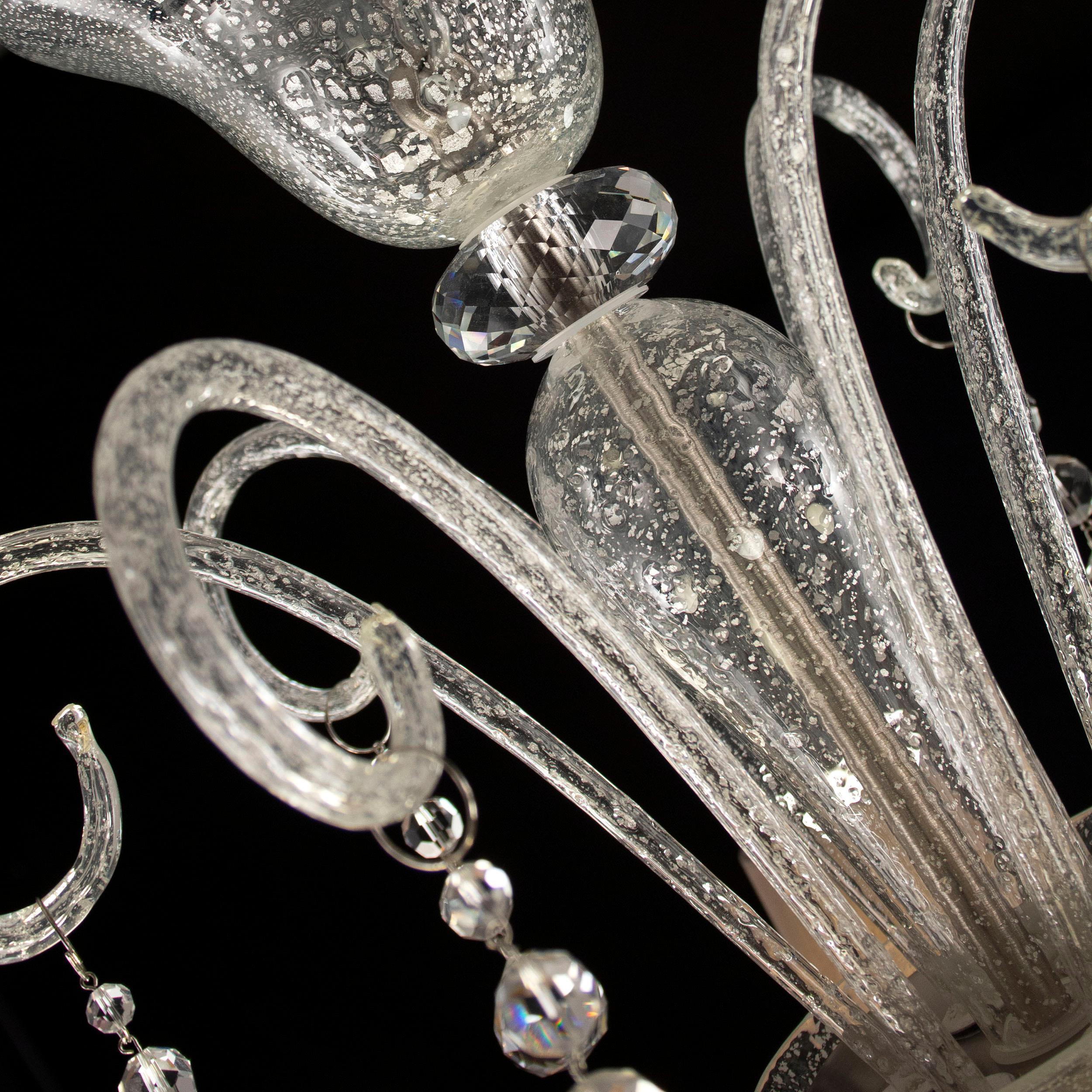 Other Luxury Chandelier 12 Arms Clear-silver Murano Glass and lampshades by Multiforme For Sale
