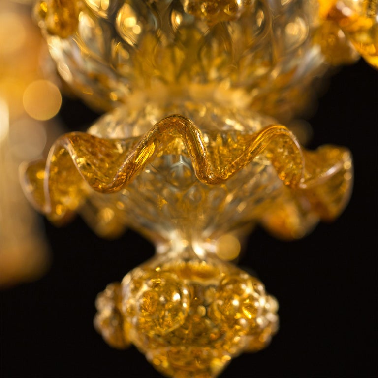 Luxury Chandelier 5 Arms Amber and Gold Murano Glass, by Multiforme in Stock For Sale 5