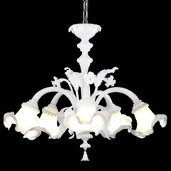 Luxury Chandelier 5 Arms White Encased Murano Glass by Multiforme