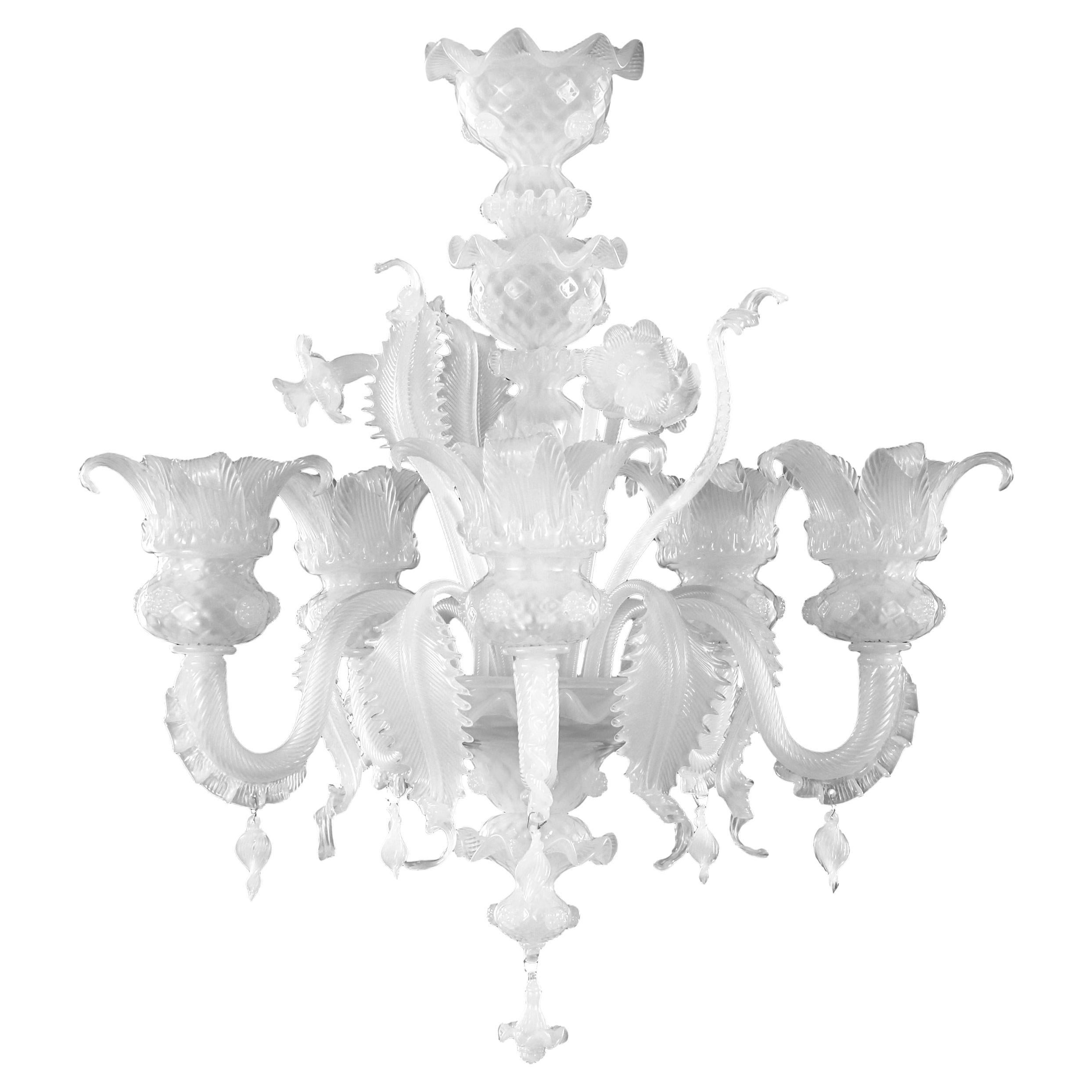 Luxury Chandelier 5 Arms Silk Murano Glass Golden Century by Multiforme in Stock For Sale
