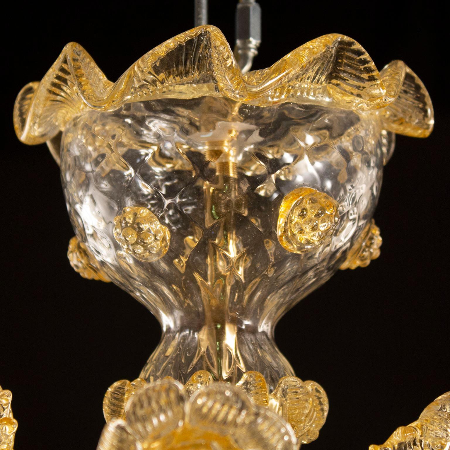 Luxury Chandelier 6 Arms Clear and Amber Murano Glass by Multiforme In New Condition For Sale In Trebaseleghe, IT