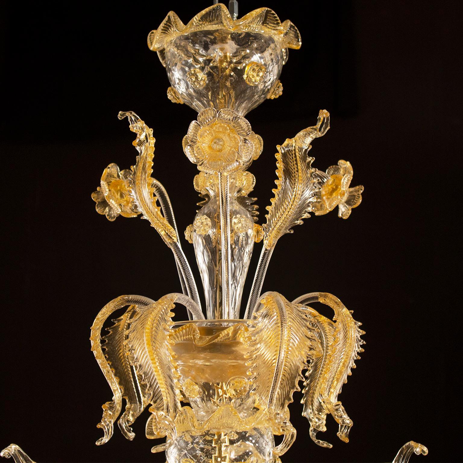 Lustre de luxe à 6 bras en verre de Murano transparent et ambré par Multiforme en vente 1