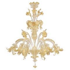 Luxury Chandelier 6 Arms Clear and Amber Murano Glass by Multiforme in stock