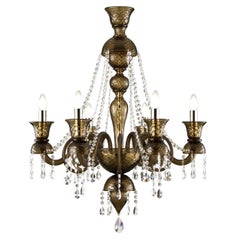 Luxury Chandelier 6 Arms Dark Smoky Crystal Murano Glass by Multiforme in Stock