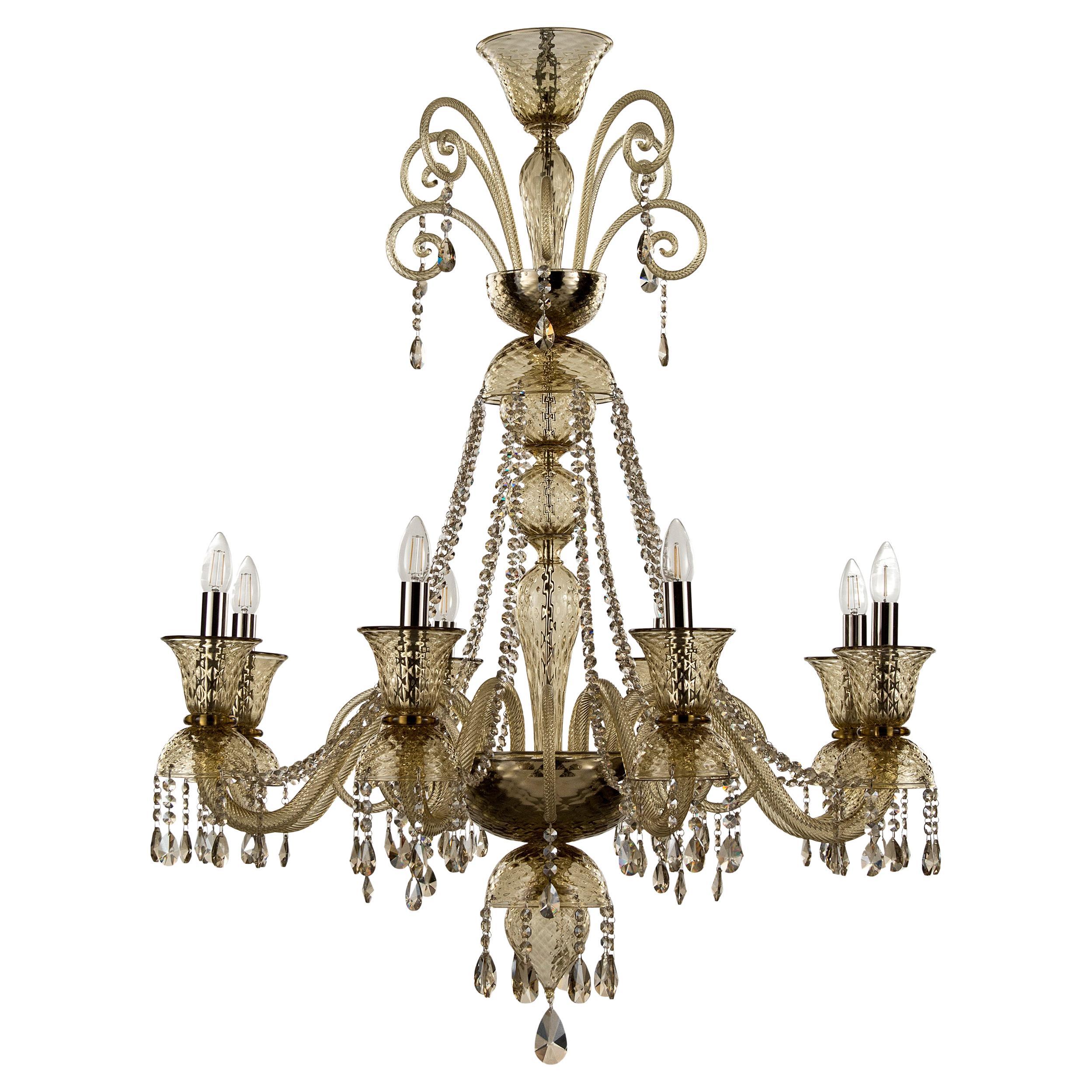 Luxury Chandelier 8 Arms Dark Smoky Crystal Murano Glass by Multiforme