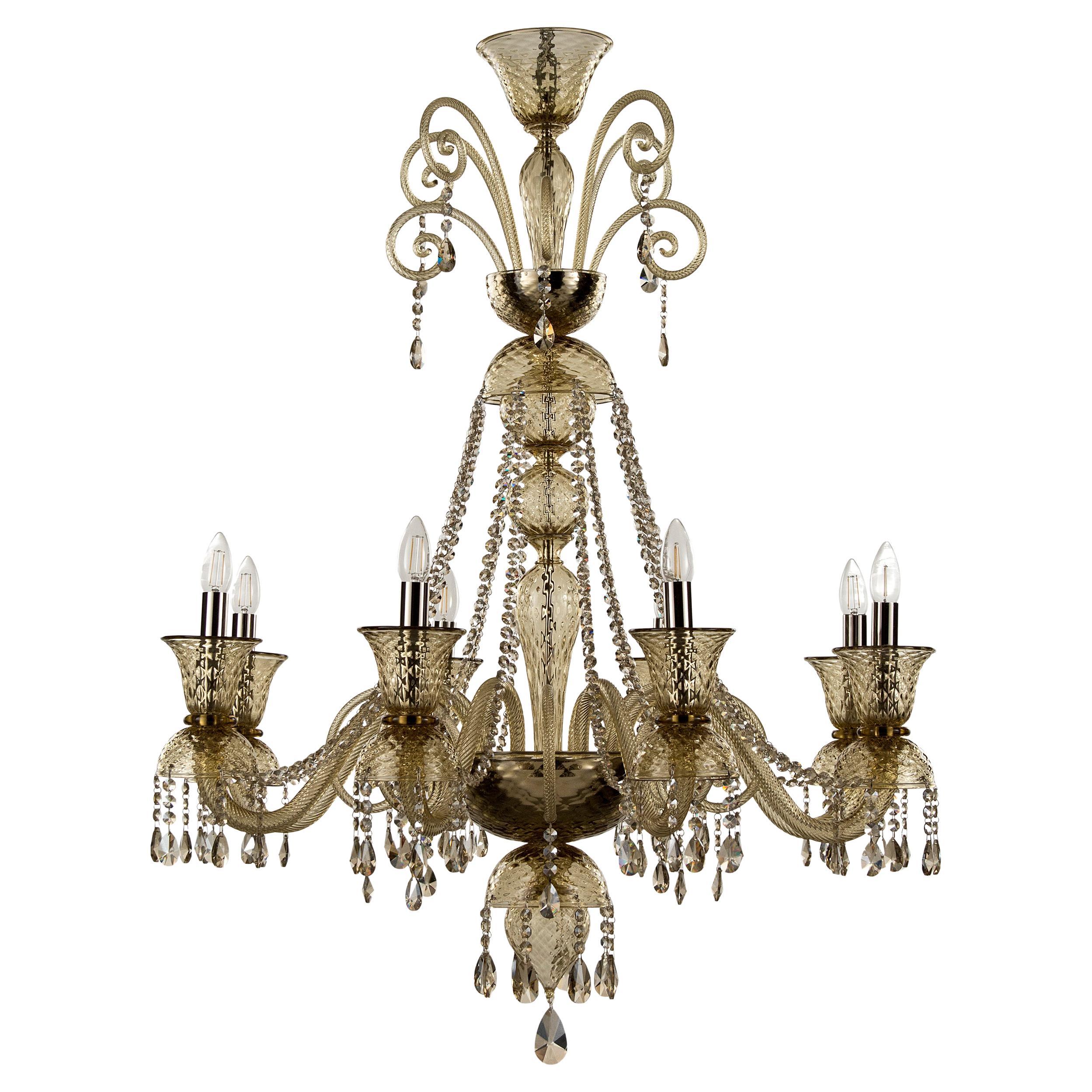 Luxury Chandelier 8 Arms Dark Smoky Crystal Murano Glass by Multiforme  For Sale