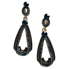 Luxury Classic Ocean Blue Navy Swarovski Crystals Water Tear Drop Clip Earrings