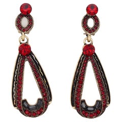 Luxury Classic Red Ruby Swarovski Crystals Drop Retro Gold Clip On Earrings