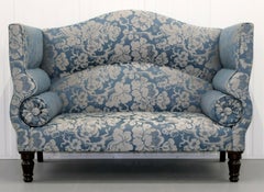 Luxury Compact George Smith Ryan High Back Two Seater Sofa in Soft Blue/Silver