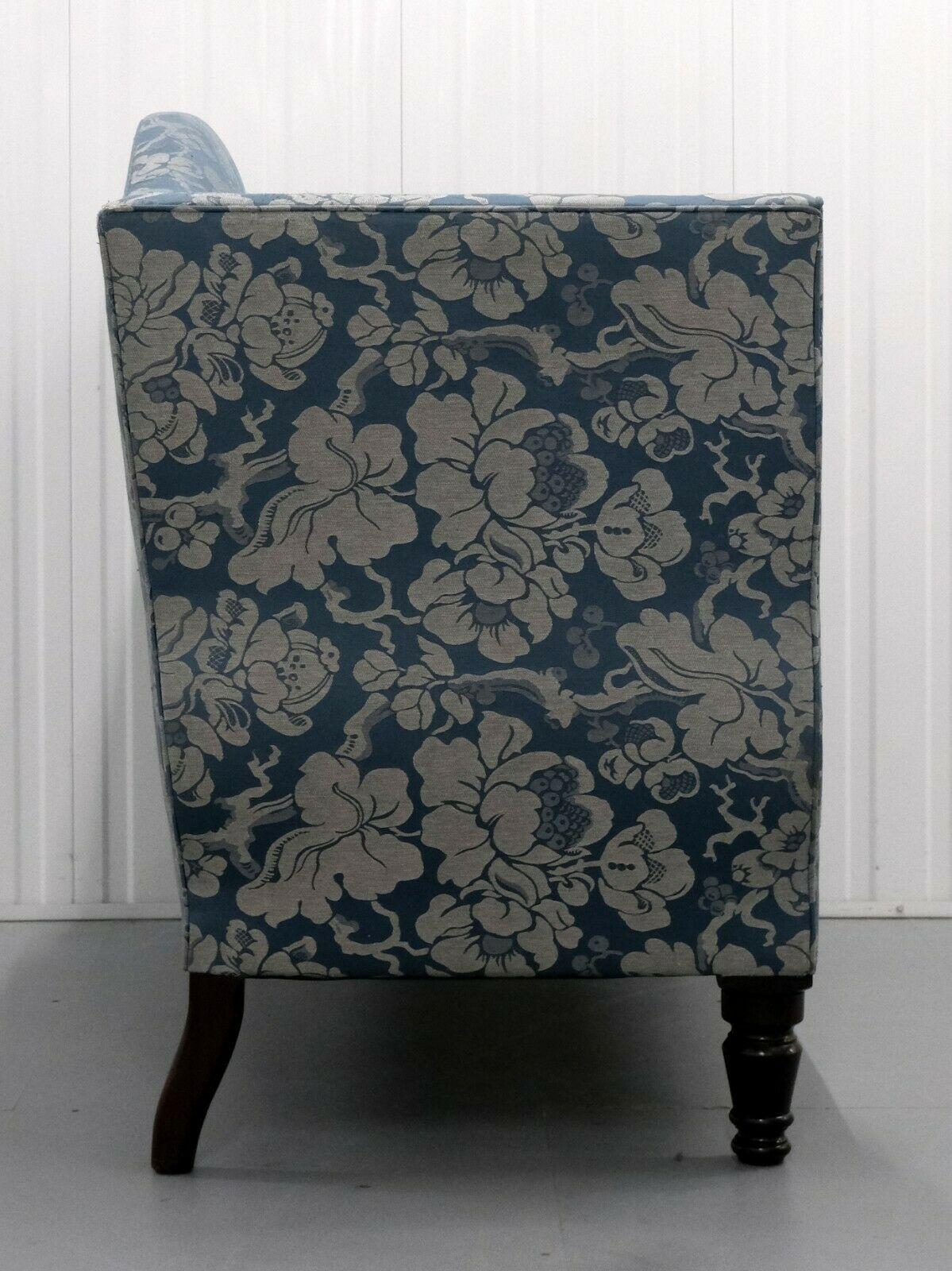 Country Luxury Compact George Smith Ryan High Back Two Seater Sofa in Soft Blue/Silver