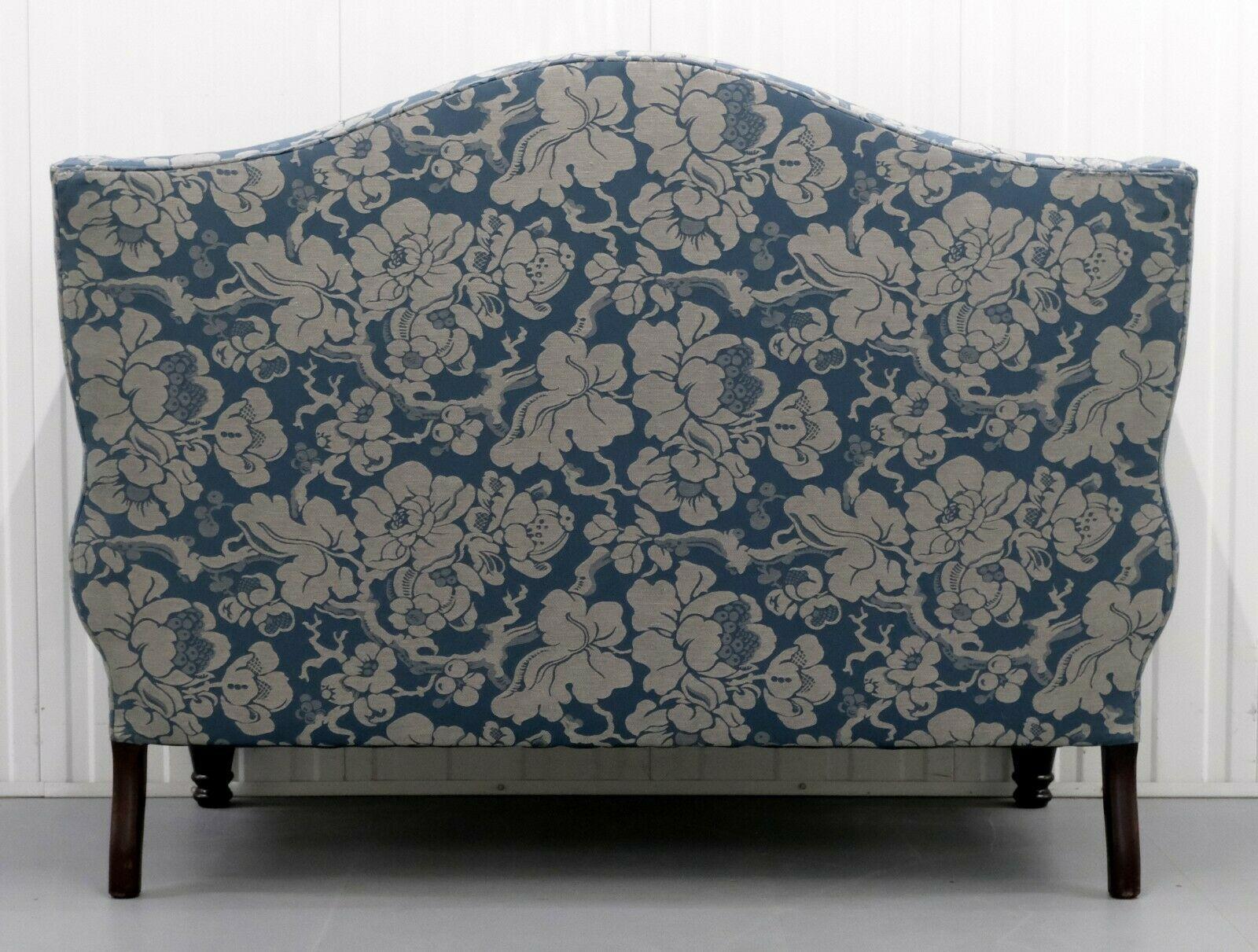 English Luxury Compact George Smith Ryan High Back Two Seater Sofa in Soft Blue/Silver