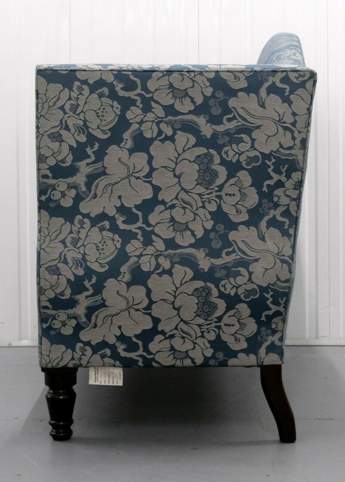 Hand-Crafted Luxury Compact George Smith Ryan High Back Two Seater Sofa in Soft Blue/Silver