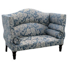 Luxury Compact George Smith Ryan High Back Two Seater Sofa in Soft Blue/Silver
