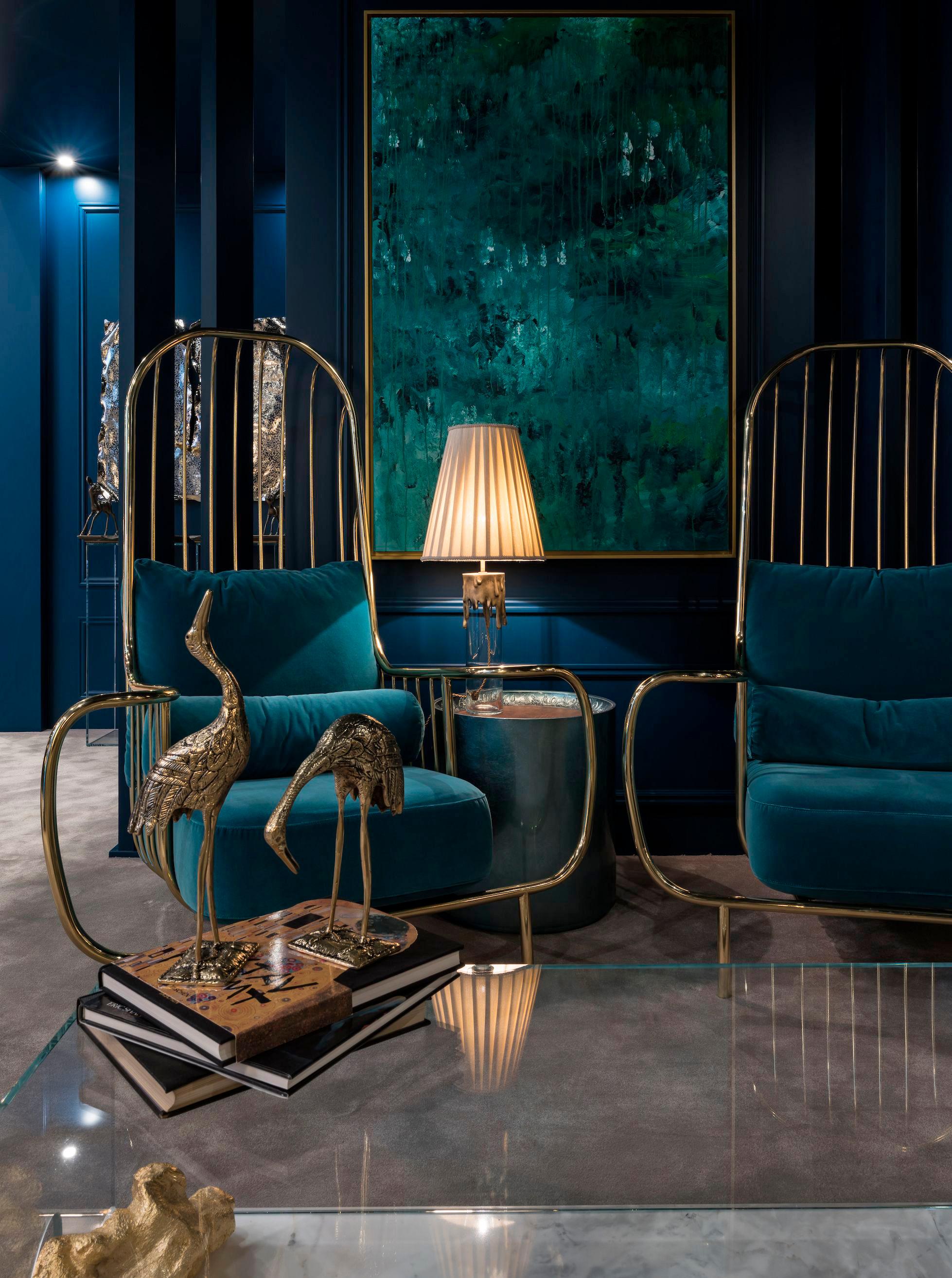 Luxury Contemporary Modern Cow Leather Fur Upholstered and Gilt Brass Armchair 3