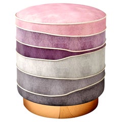 Luxury Contemporary "Paris" Pink Velvet Upholstered Ottoman, Pouf or Stool