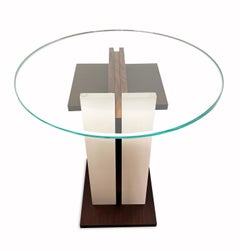 Tavolino contemporaneo di lusso in legno con piano in vetro