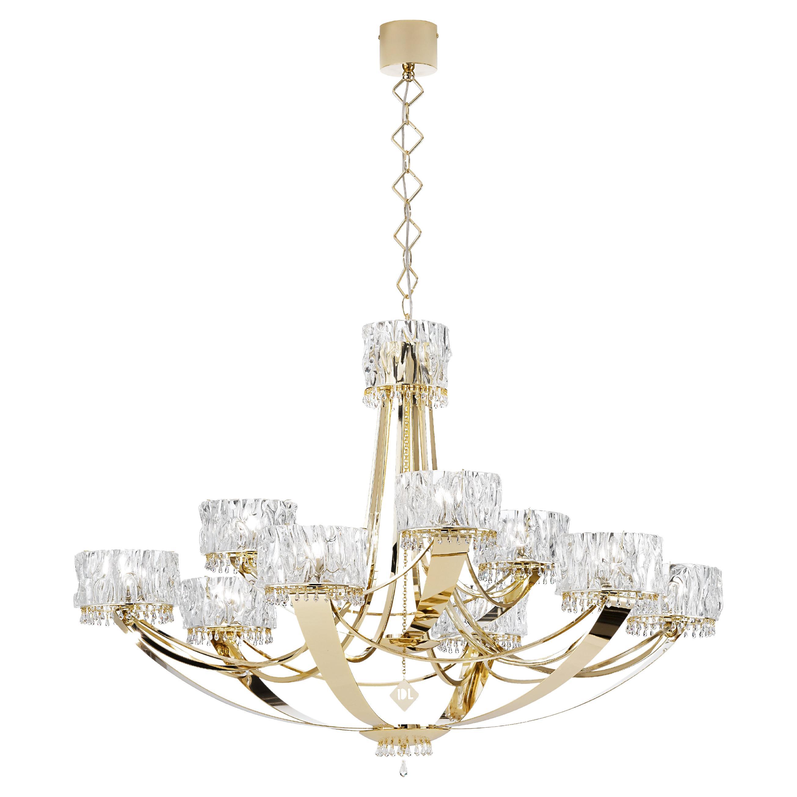 Luxury Crystal Blade Suspension Lamp in Light Gold, Murano Glass Design