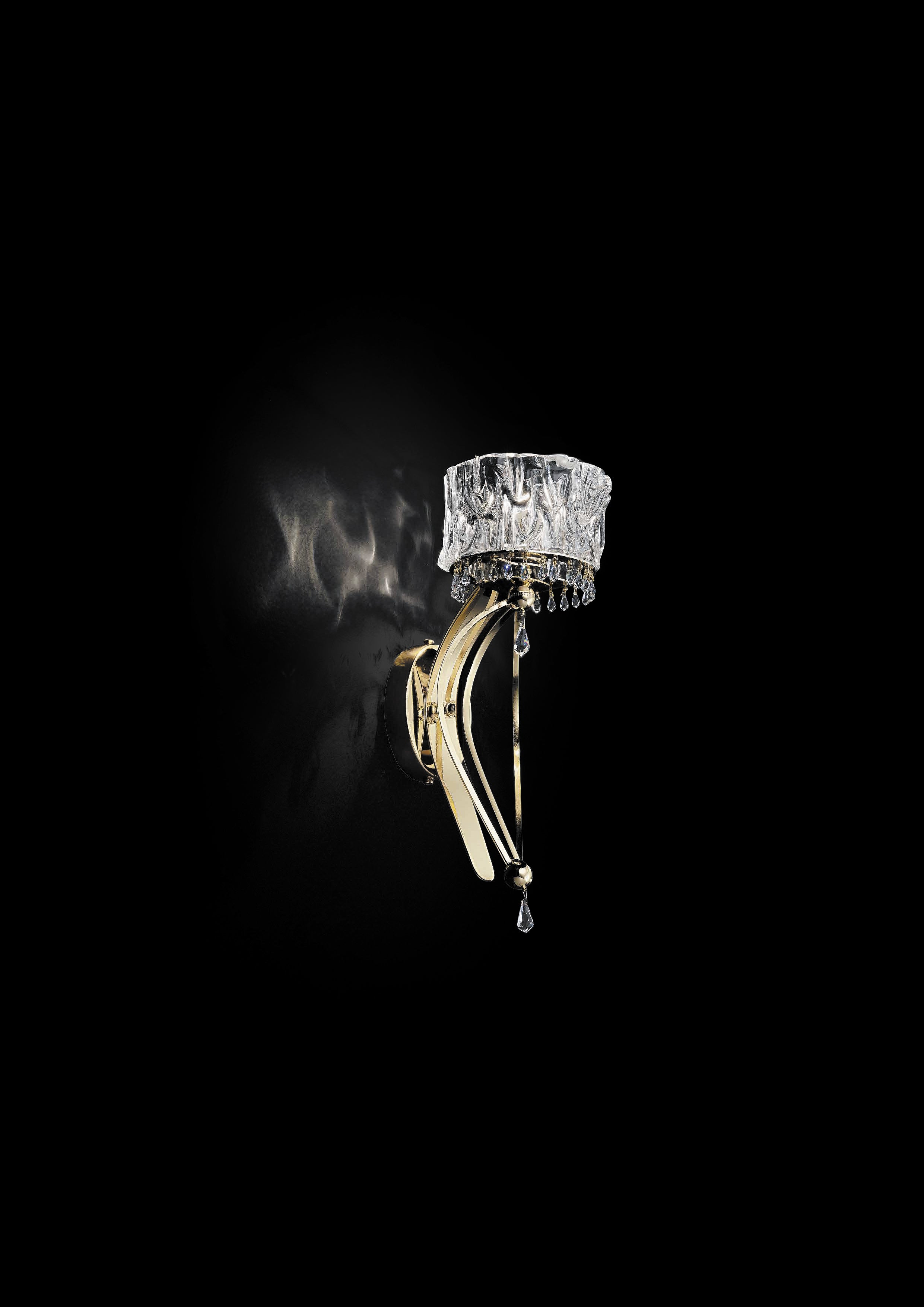 Luxury Crystal Blade Wall Lamp in Light Gold, Murano Glass Design For Sale