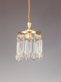 Vintage Crystal Pendant Light Fixture, 1920s, Faceted Glass, Rewired