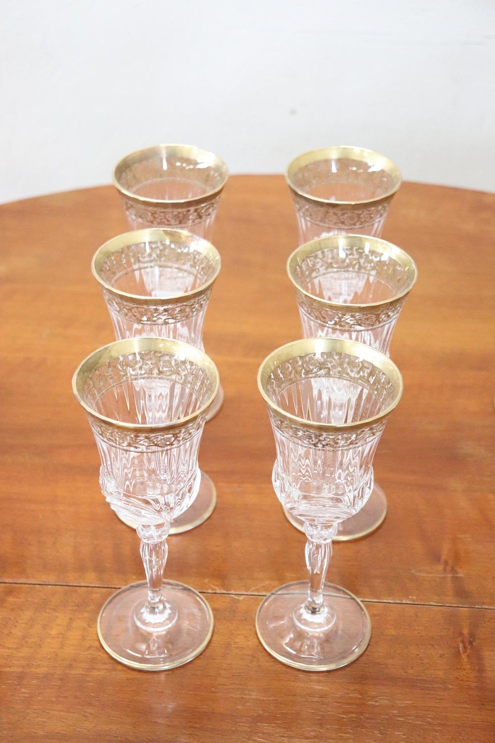 Italian Luxury Crystals Glasses Set with Gold Decoration 24 Glasses and 1 Water Jug