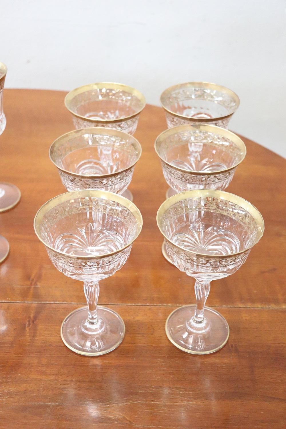 Luxury Crystals Glasses Set with Gold Decoration 24 Glasses and 1 Water Jug In Good Condition In Casale Monferrato, IT