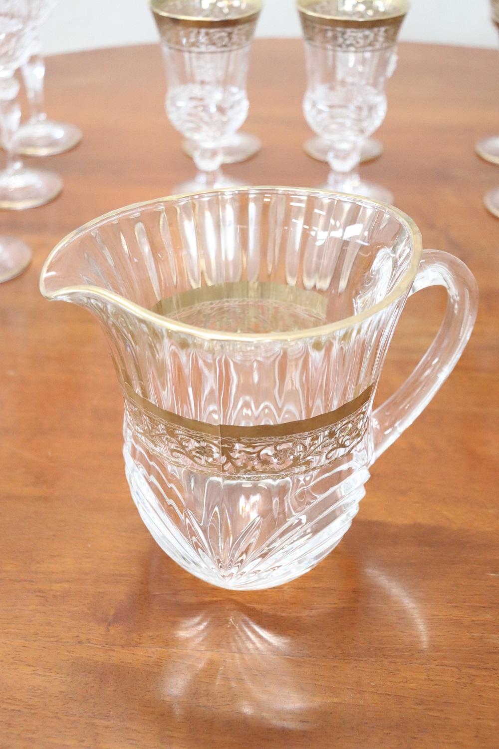 Mid-20th Century Luxury Crystals Glasses Set with Gold Decoration 24 Glasses and 1 Water Jug
