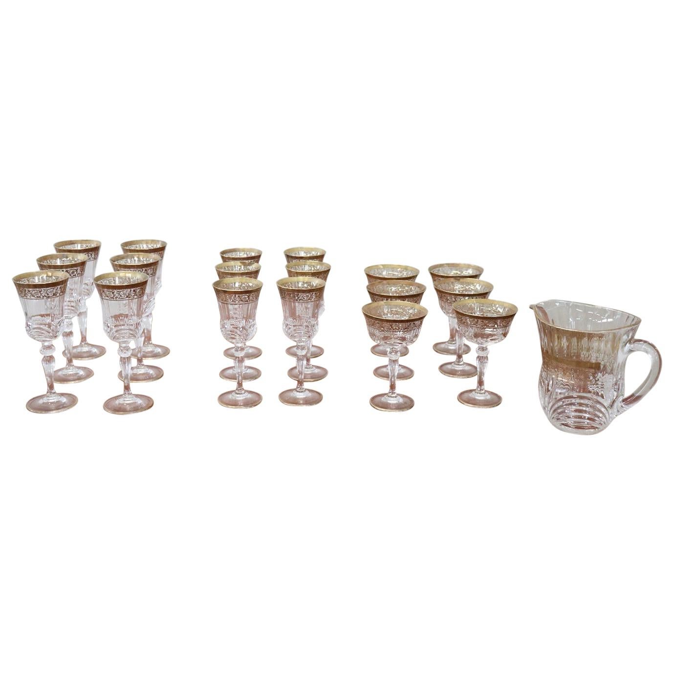Luxury Crystals Glasses Set with Gold Decoration 24 Glasses and 1 Water Jug
