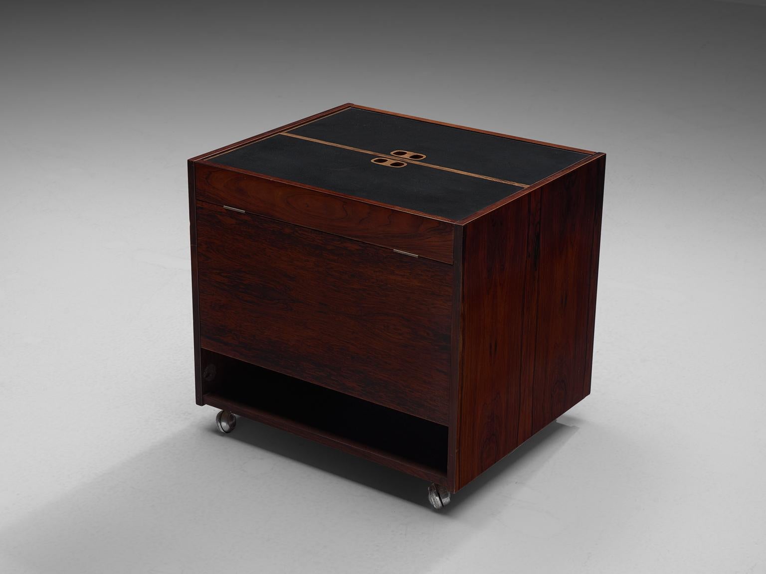 Mid-Century Modern Luxury Cube Shaped Dry Bar in Rosewood